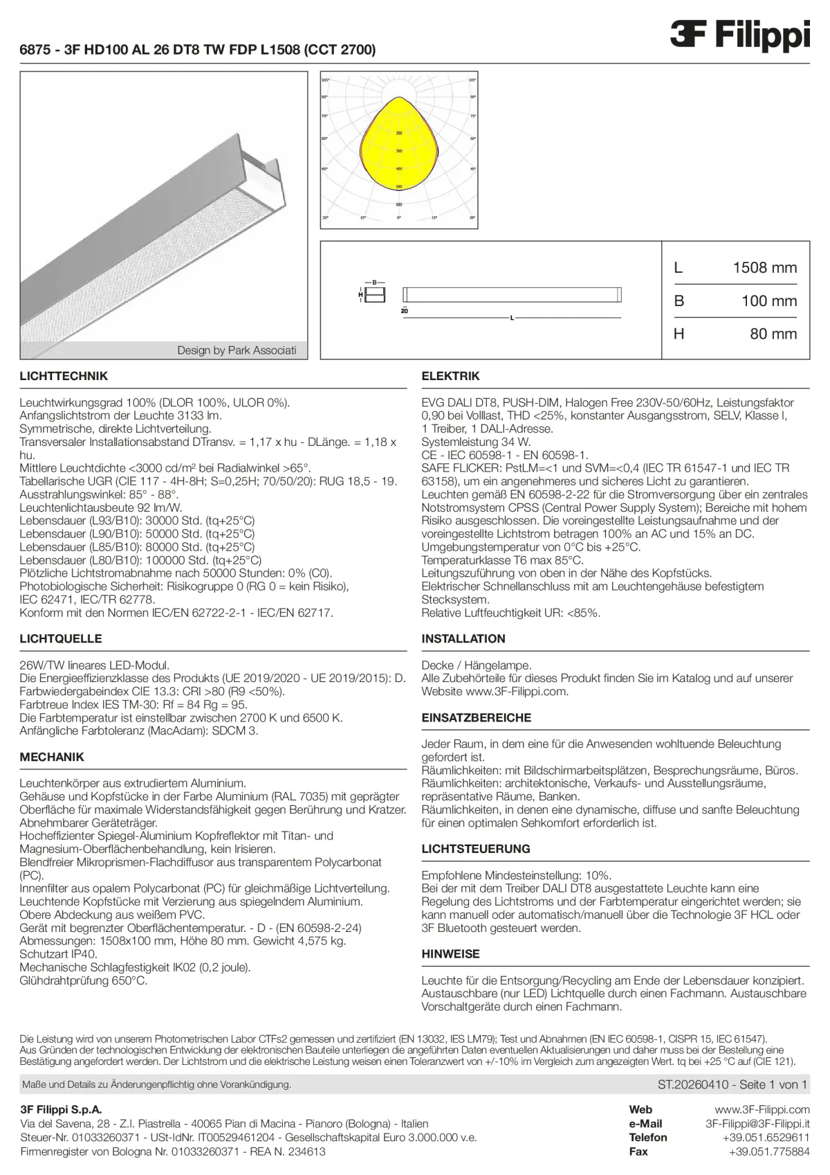 6875 - 3F HD100 AL 26 DT8 TW FDP L1508 (CCT 2700) - Datasheet - de