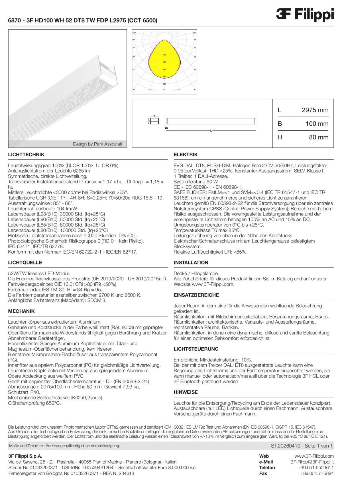 6870 - 3F HD100 WH 52 DT8 TW FDP L2975 (CCT 6500) - Datasheet - de