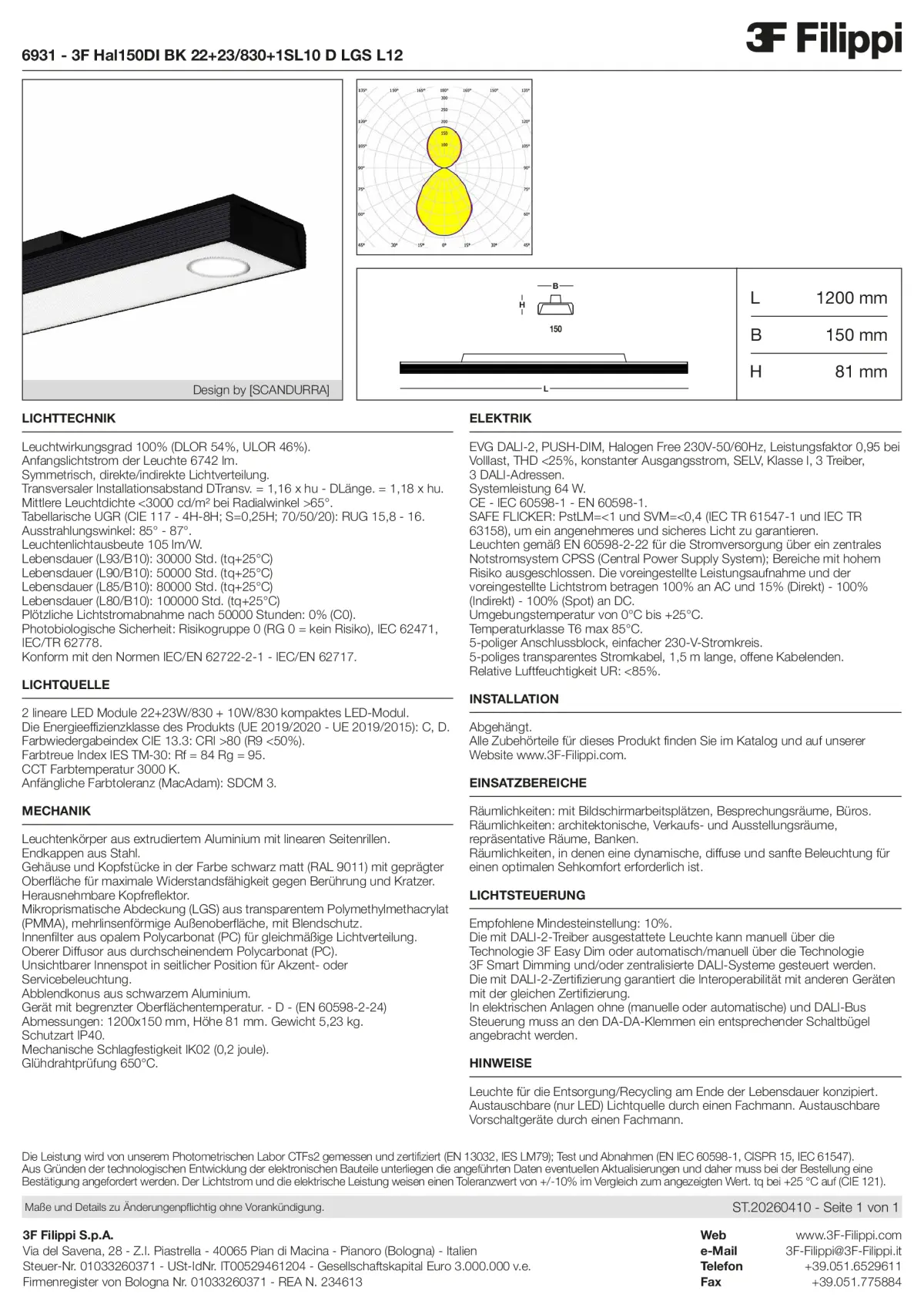 6931 - 3F Hal150DI BK 22+23-830+1SL10 D LGS L12 - Datasheet - de
