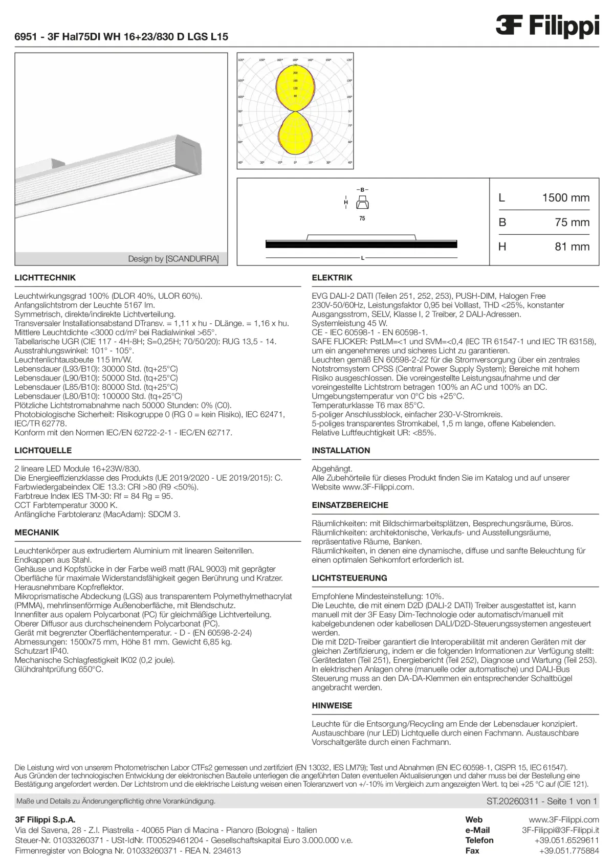 6951 - 3F Hal75DI WH 16+23-830 D LGS L15 - Datasheet - de