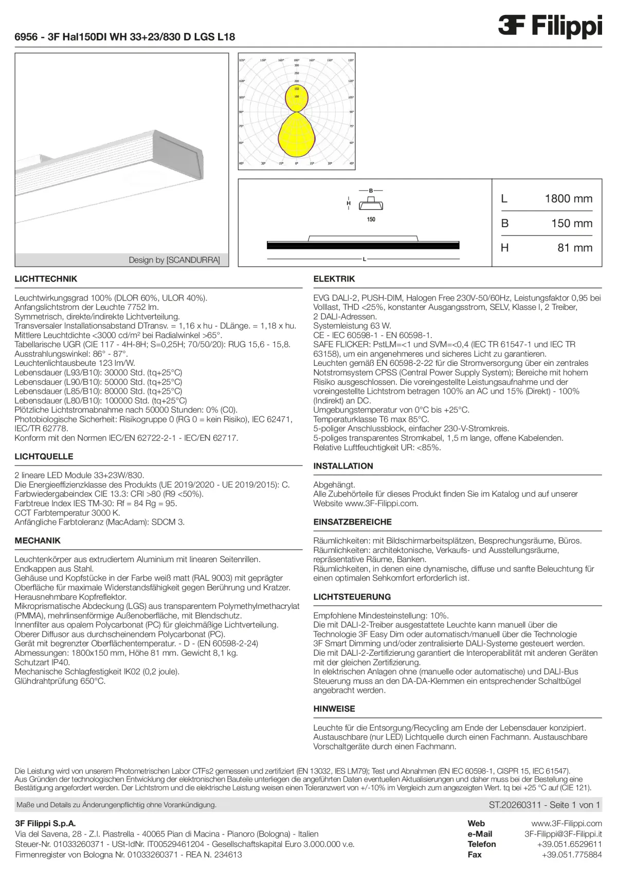 6956 - 3F Hal150DI WH 33+23-830 D LGS L18 - Datasheet - de