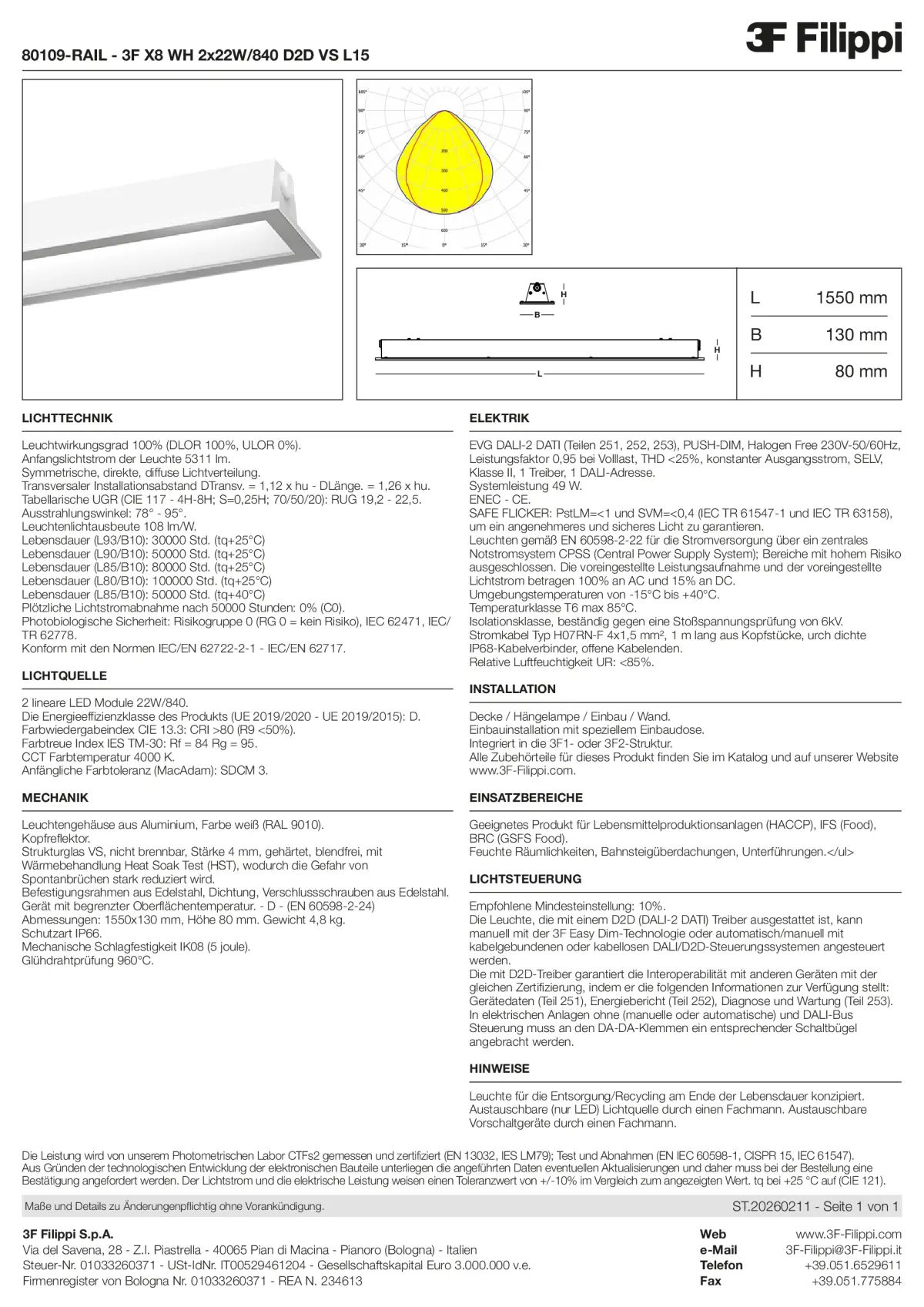 80109-RAIL - 3F X8 WH 2x22W-840 D2D VS L15 - Datasheet - de