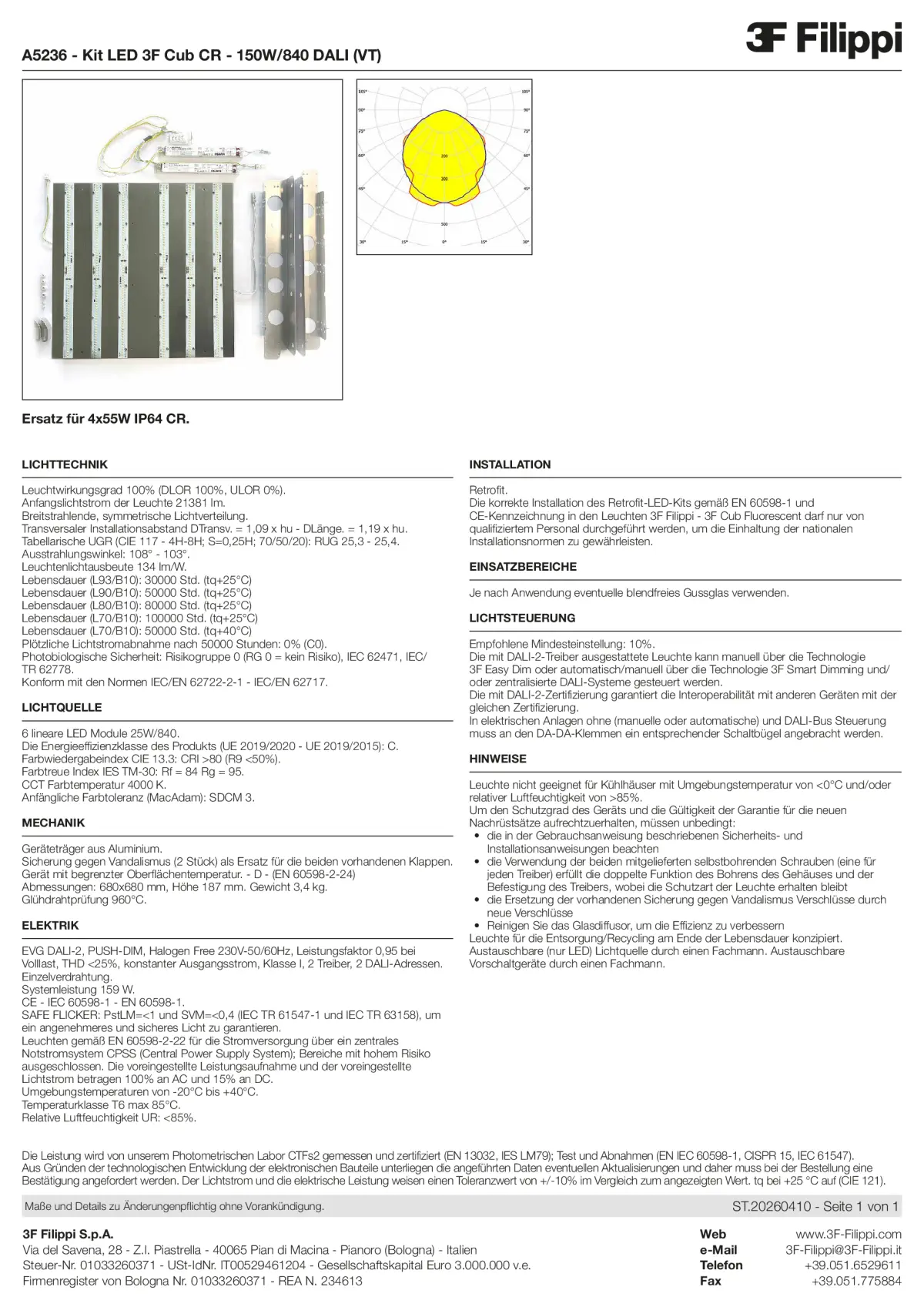 A5236 - Kit LED 3F Cub CR - 150W-840 DALI (VT) - Datasheet - de