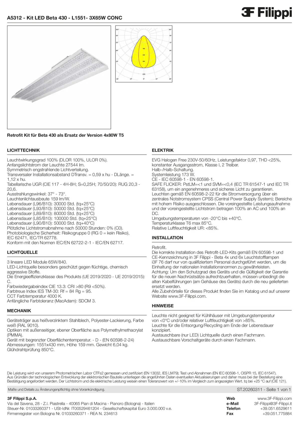 A5312 - Kit LED Beta 430 - L1551- 3X65W CONC - Datasheet - de