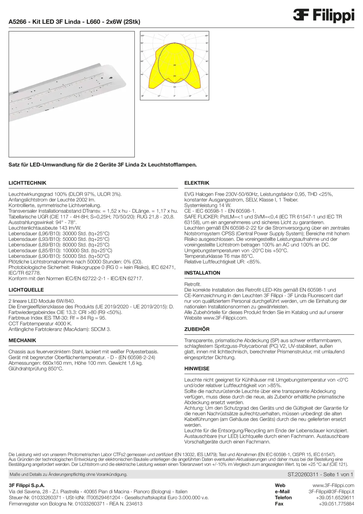 A5266 - Kit LED 3F Linda - L660 - 2x6W (2pz) - Datasheet - de