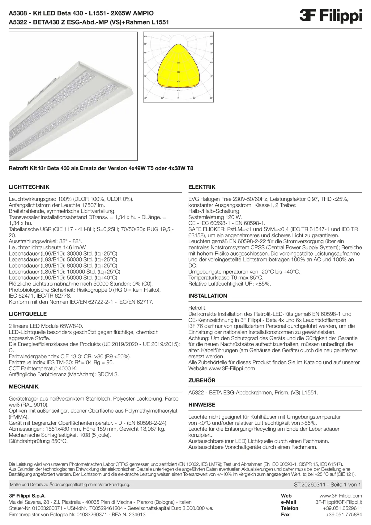 A5308+A5322 - Kit LED Beta 430 - L1551- 2X65W AMPIO + VS - Datasheet - de