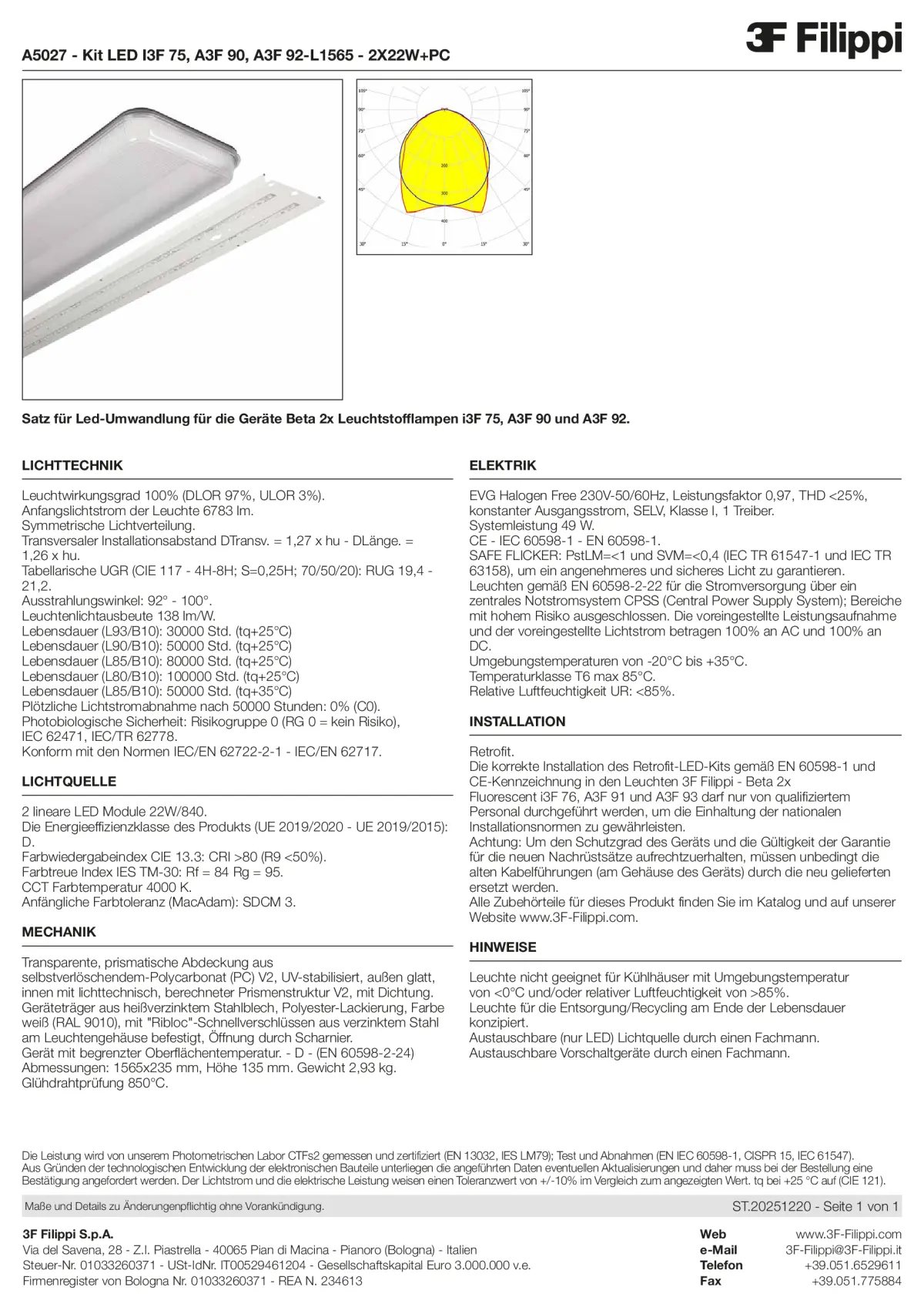 A5027 - Kit LED I3F 75, A3F 90, A3F 92-L1565 - 2X22W+PC - Datasheet - de