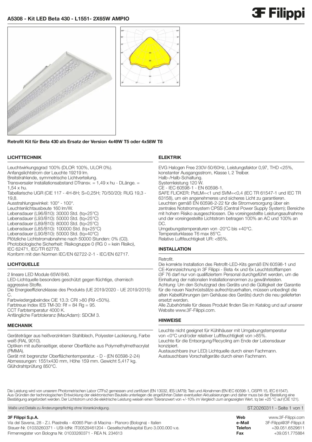 A5308 - Kit LED Beta 430 - L1551- 2X65W AMPIO - Datasheet - de
