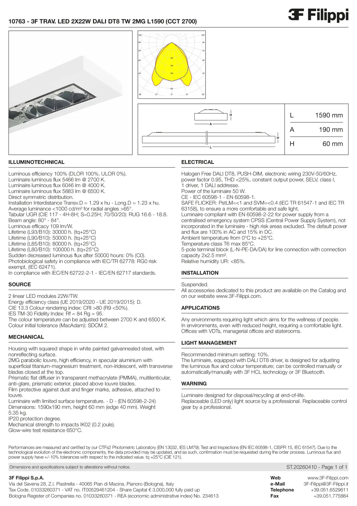 10763 - 3F TRAV. LED 2X22W DALI DT8 TW 2MG L1590 (CCT 2700) - Datasheet - en