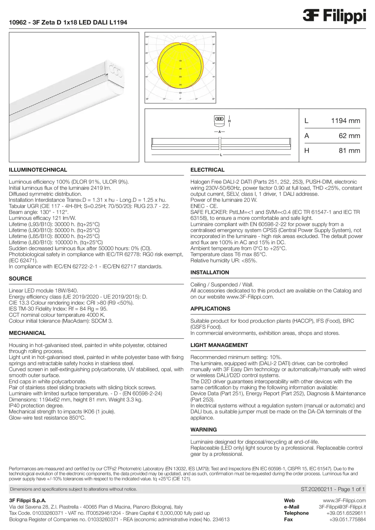 10962 - 3F Zeta D 1x18 LED DALI L1194 - Datasheet - en