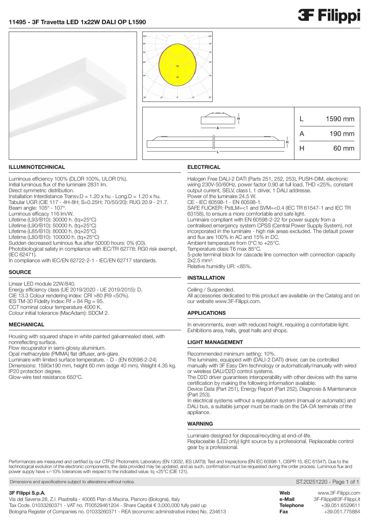 11495 - 3F Travetta LED 1x22W DALI OP L1590 - Datasheet - en