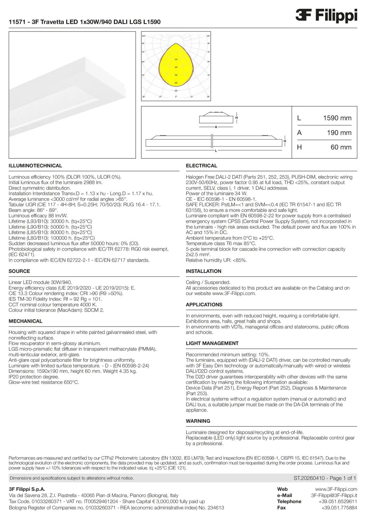 11571 - 3F Travetta LED 1x30W-940 DALI LGS L1590 - Datasheet - en