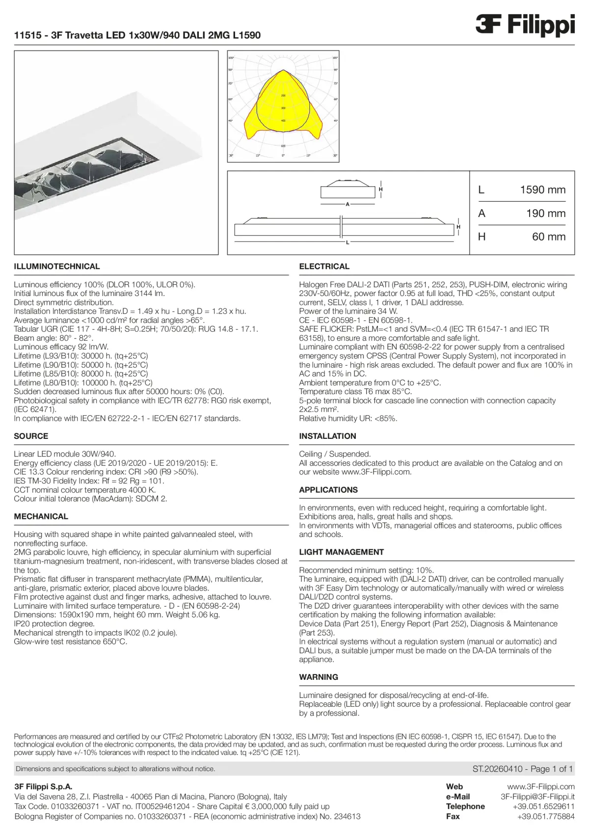 11515 - 3F Travetta LED 1x30W-940 DALI 2MG L1590 - Datasheet - en