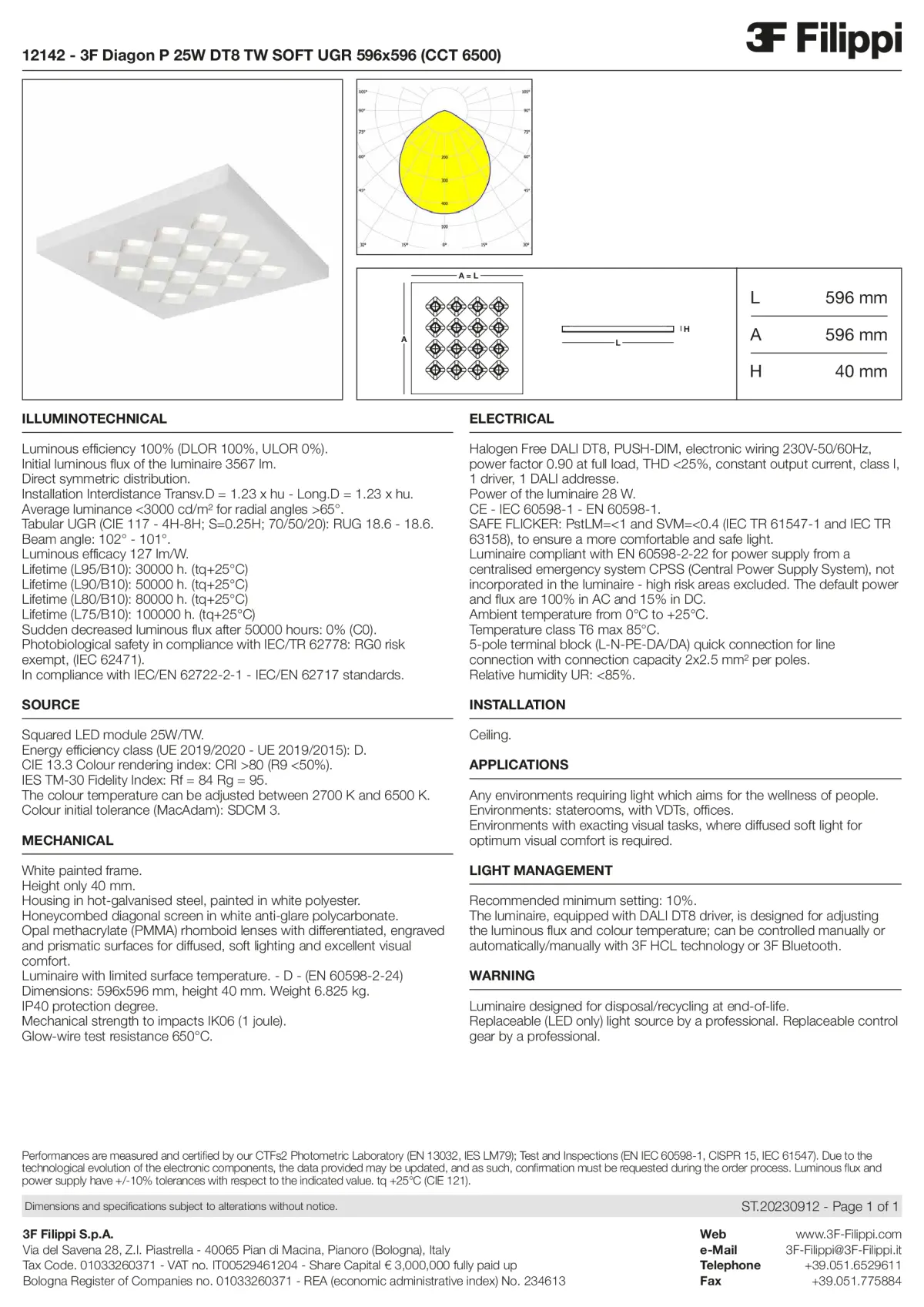 12142 - 3F Diagon P 25W DT8 TW SOFT UGR 596x596 (CCT 6500) - Datasheet - en