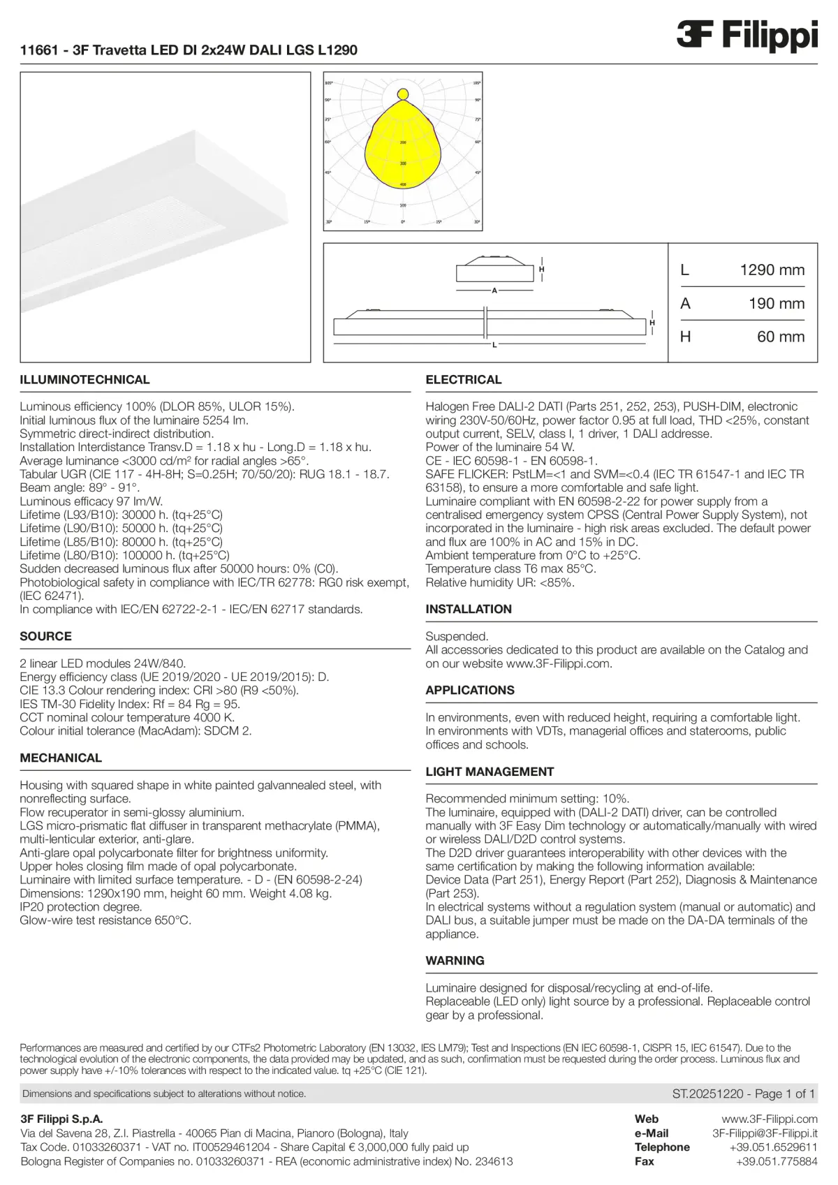 11661 - 3F Travetta LED DI 2x24W DALI LGS L1290 - Datasheet - en