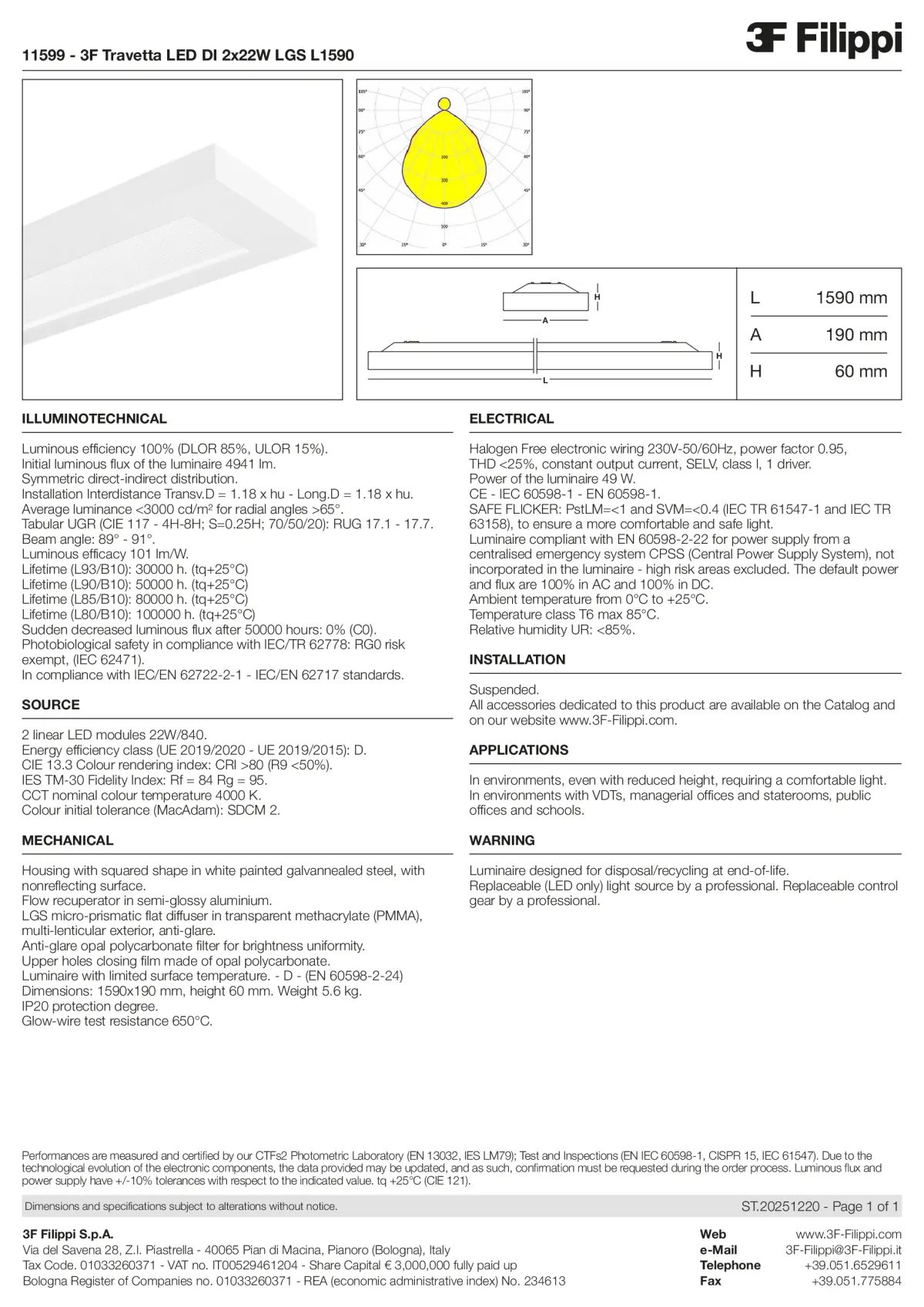 11599 - 3F Travetta LED DI 2x22W LGS L1590 - Datasheet - en