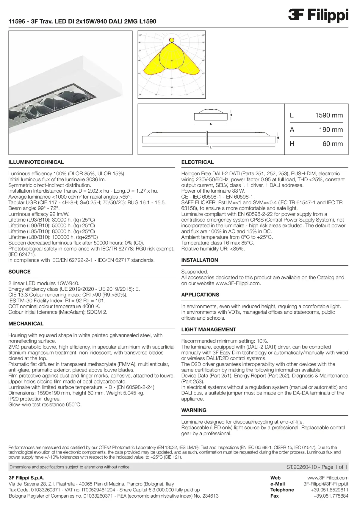 11596 - 3F Trav. LED DI 2x15W-940 DALI 2MG L1590 - Datasheet - en