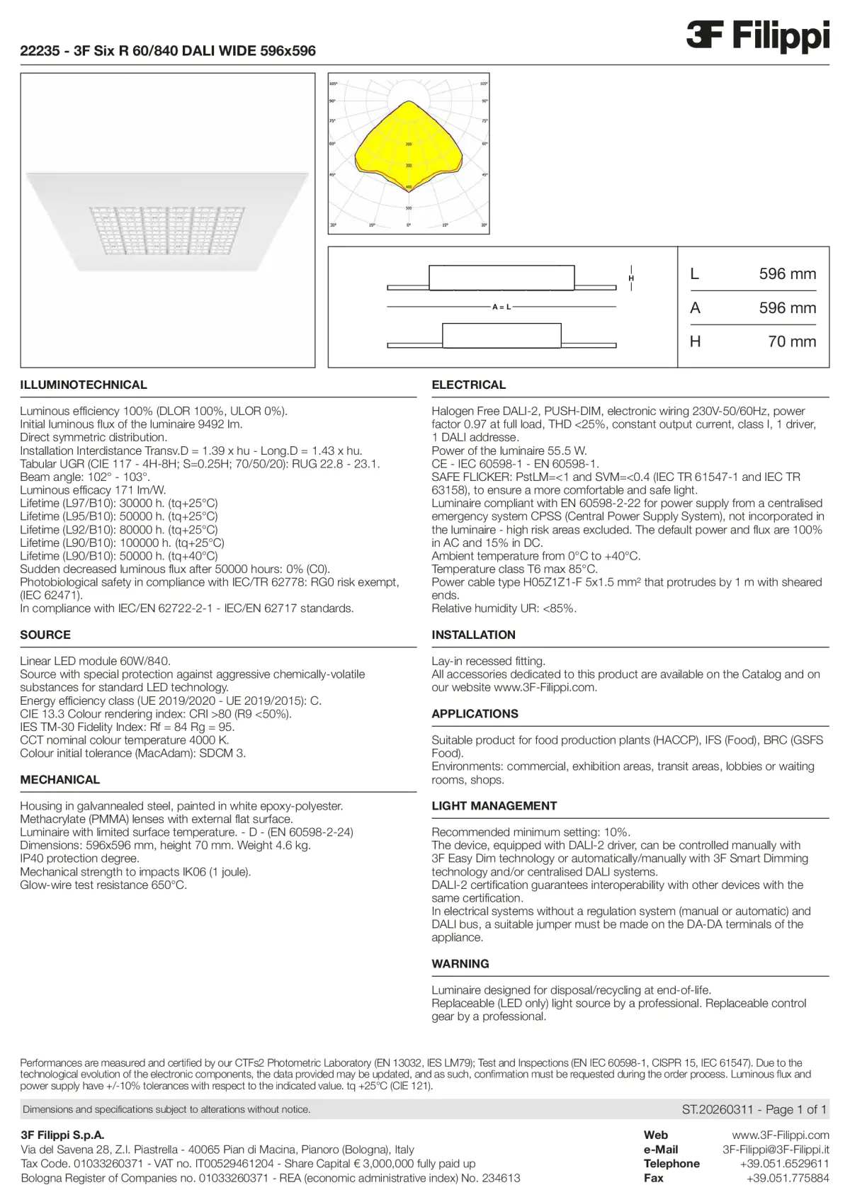 22235 - 3F Six R 60-840 DALI WIDE 596x596 - Datasheet - en