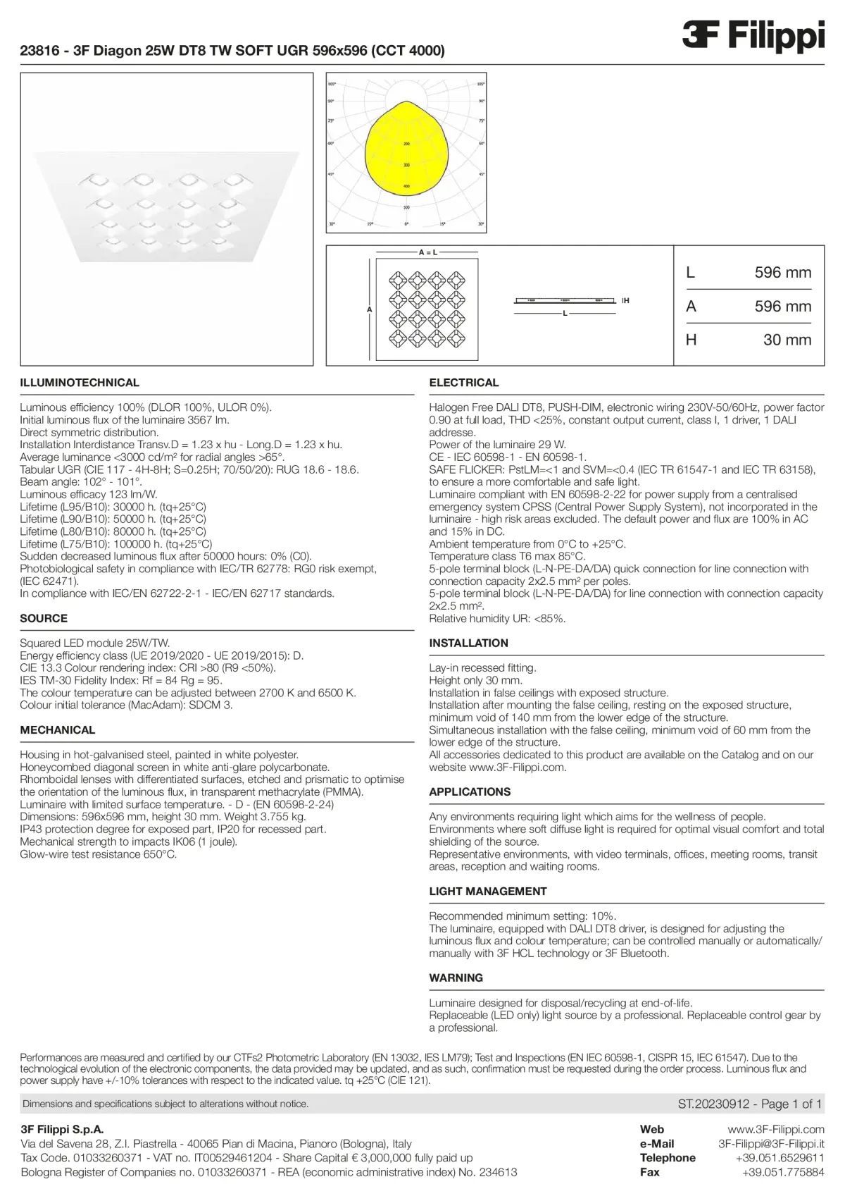 23816 - 3F Diagon 25W DT8 TW SOFT UGR 596x596 (CCT 4000) - Datasheet - en