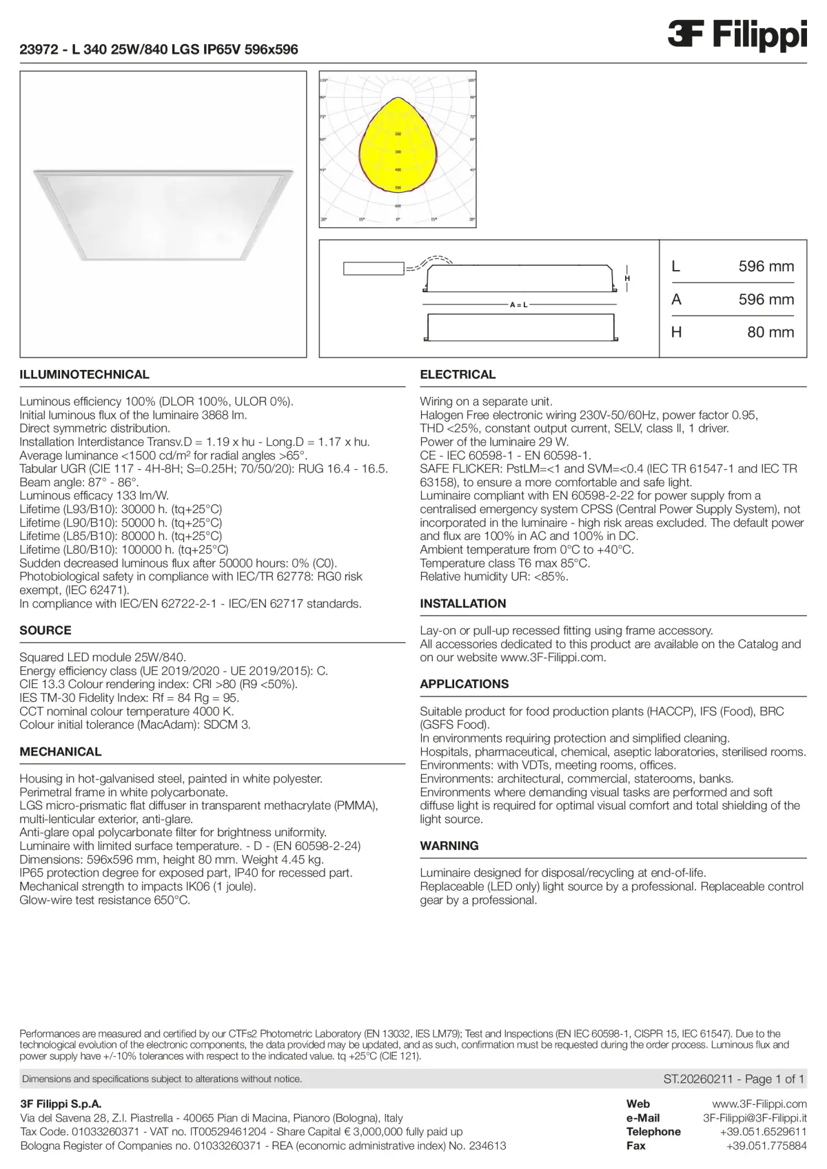 23972 - L 340 25W-840 LGS IP65V 596x596 - Datasheet - en