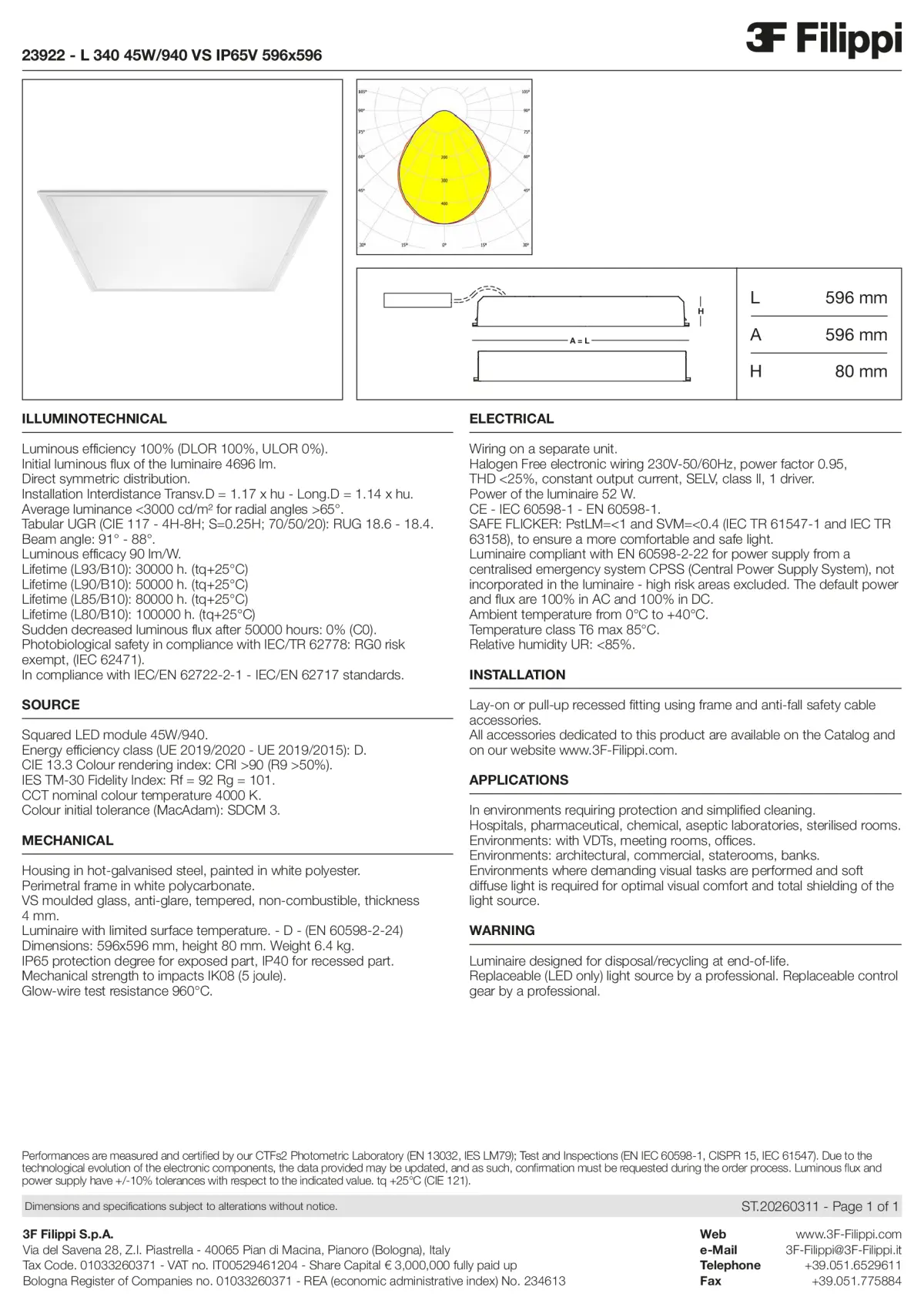 23922 - L 340 45W-940 VS IP65V 596x596 - Datasheet - en