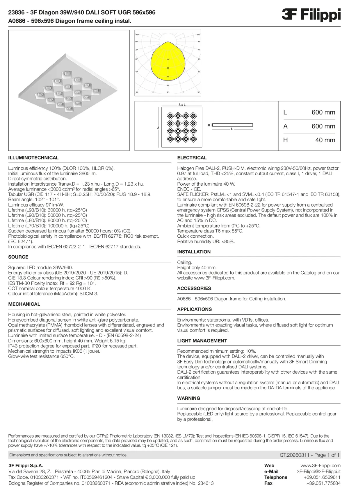 23836+A0686 - 3F Diagon 39W-940 DALI SOFT UGR 596x596 + Corn.plaf. - Datasheet - en