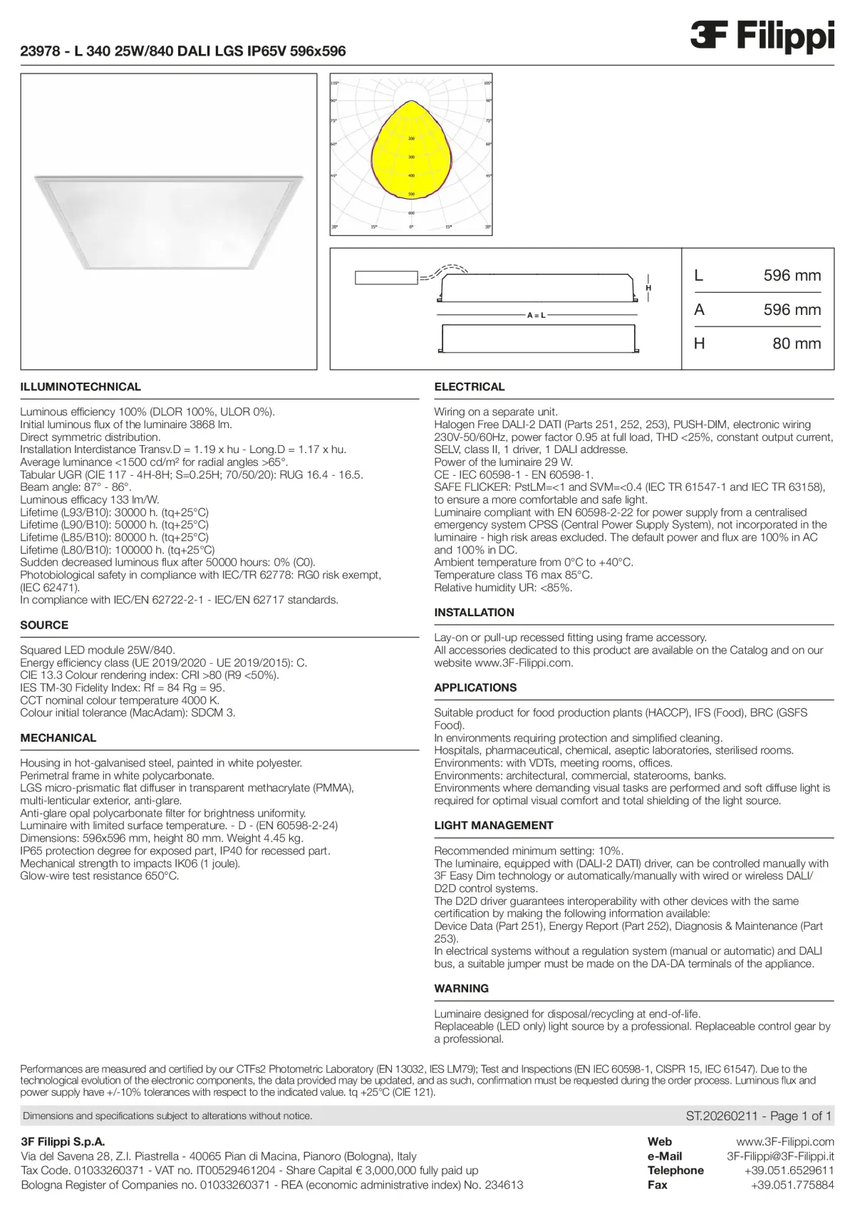 23978 - L 340 25W-840 DALI LGS IP65V 596x596 - Datasheet - en