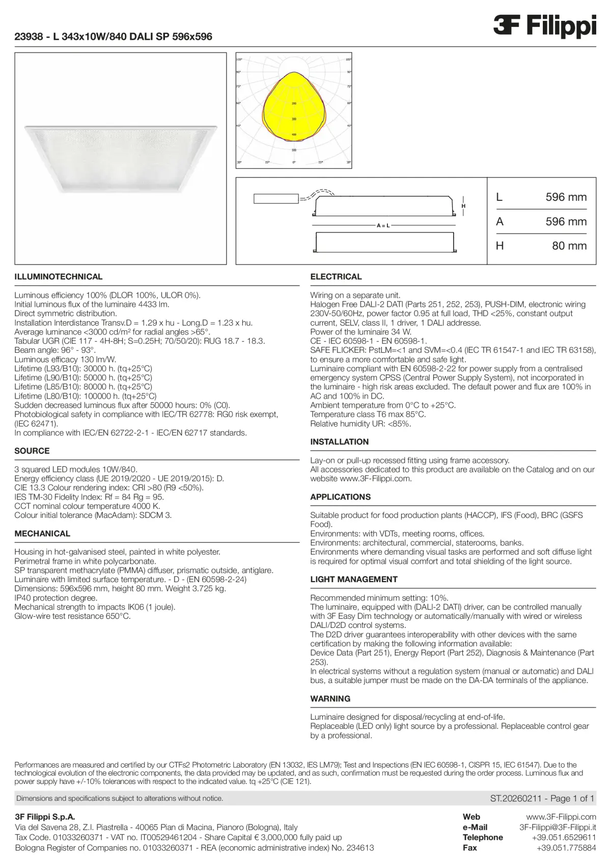 23938 - L 343x10W-840 DALI SP 596x596 - Datasheet - en