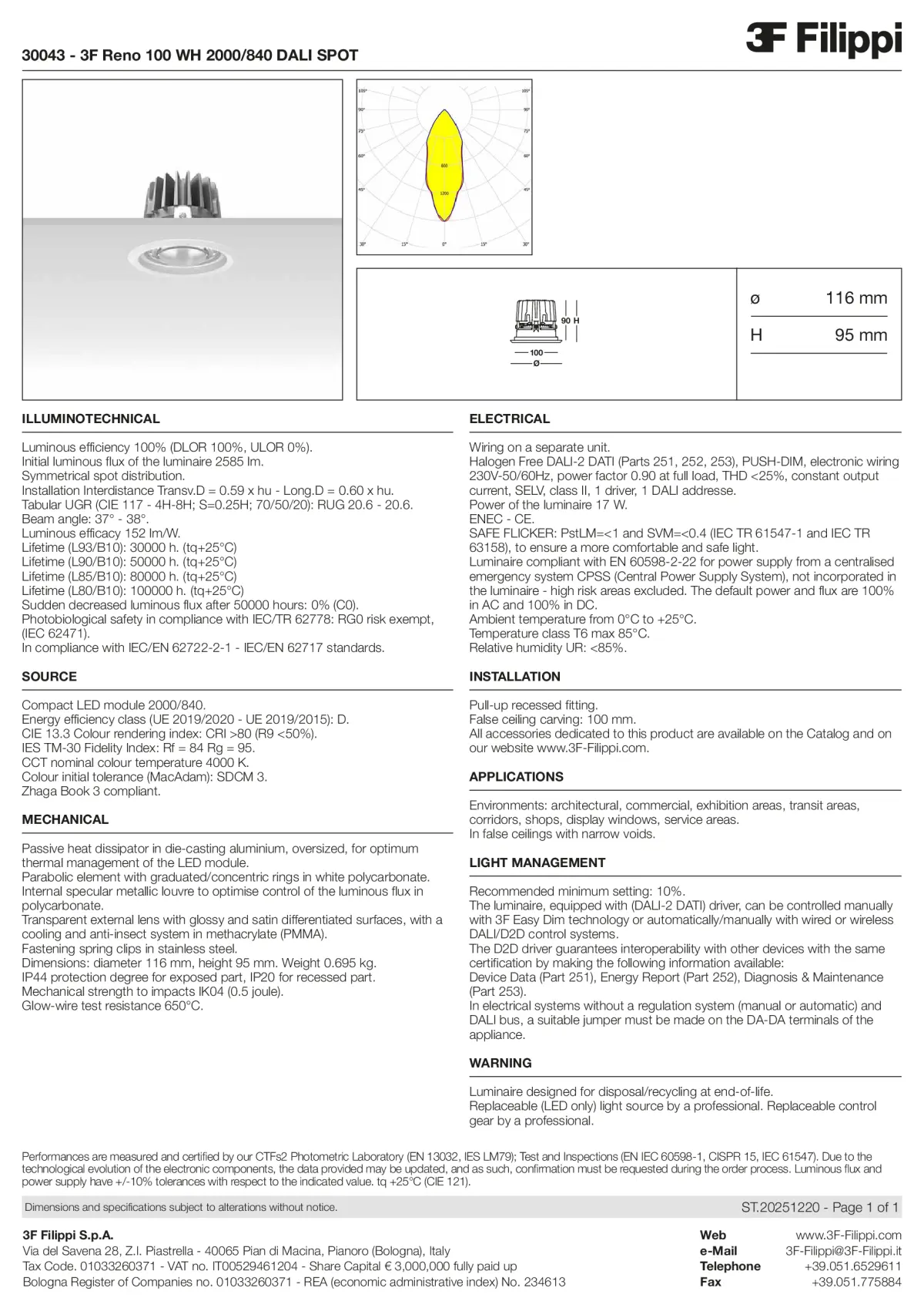 30043 - 3F Reno 100 WH 2000-840 DALI SPOT - Datasheet - en
