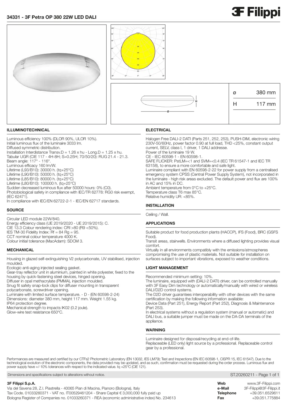 34331 - 3F Petra OP 380 22W LED DALI - Datasheet - en