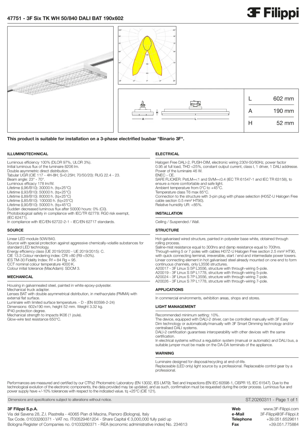 47751 - 3F Six TK WH 50-840 DALI BAT 190x602 - Datasheet - en