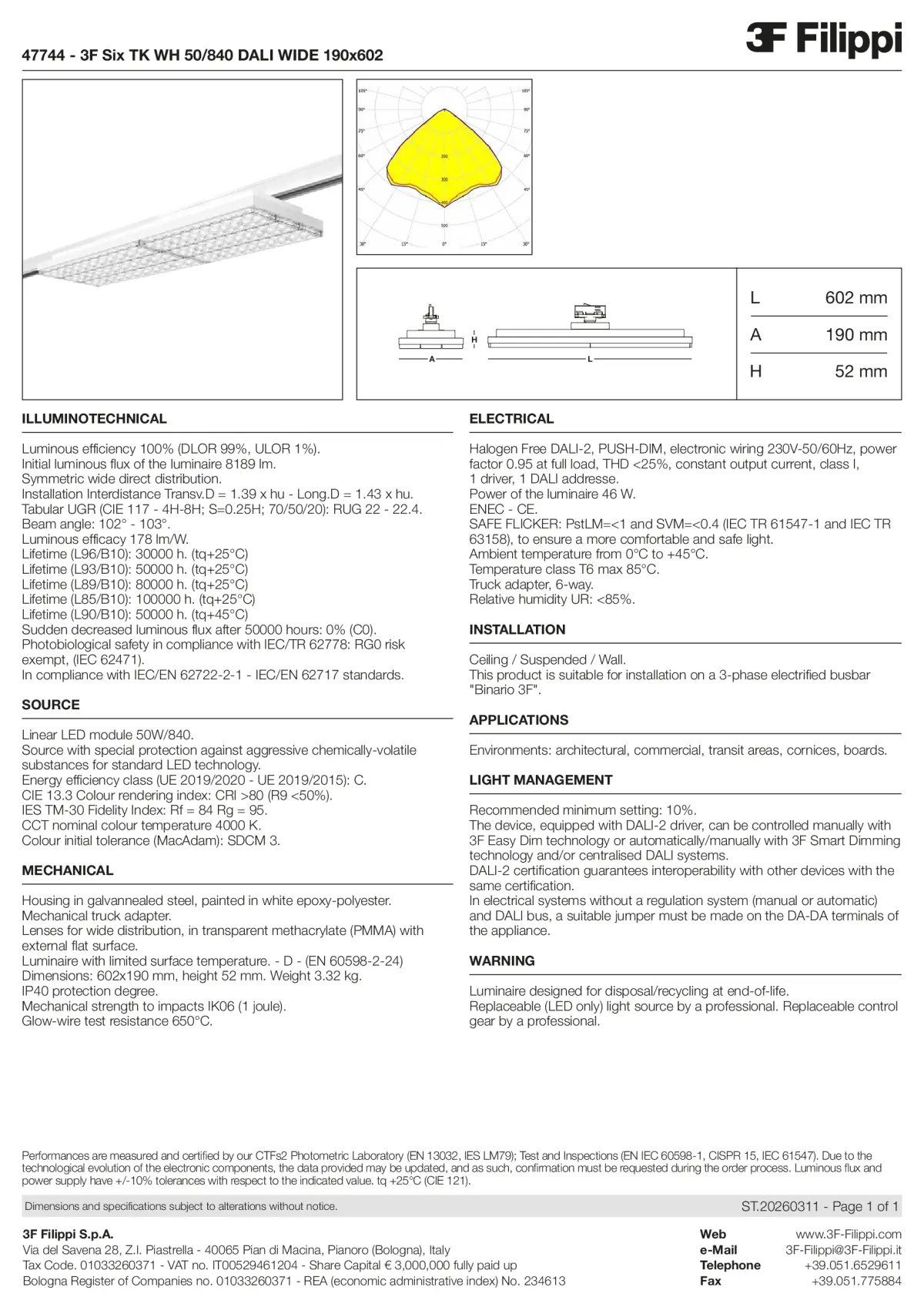 47744 - 3F Six TK WH 50-840 DALI WIDE 190x602 - Datasheet - en