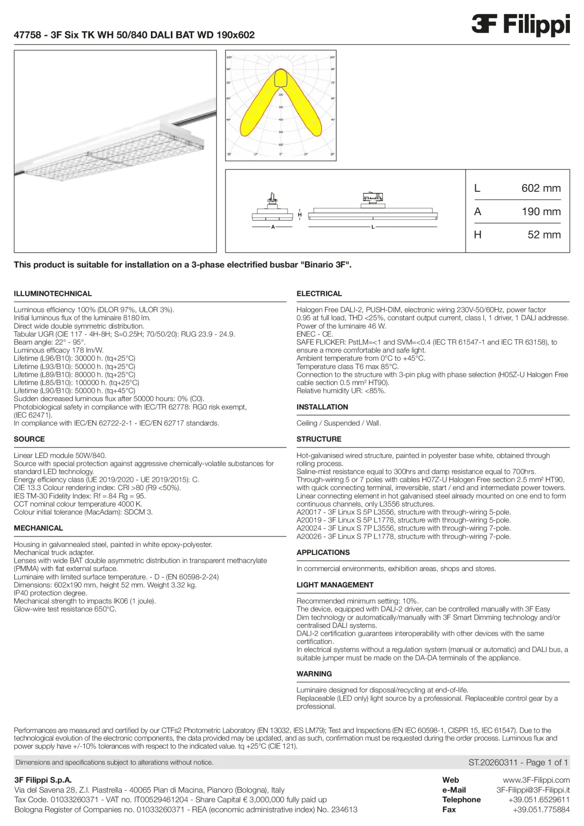 47758 - 3F Six TK WH 50-840 DALI BAT WD 190x602 - Datasheet - en