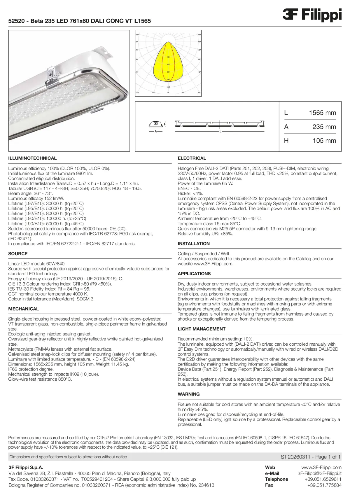 52520 - Beta 235 LED 761x60 DALI CONC VT L1565 - Datasheet - en