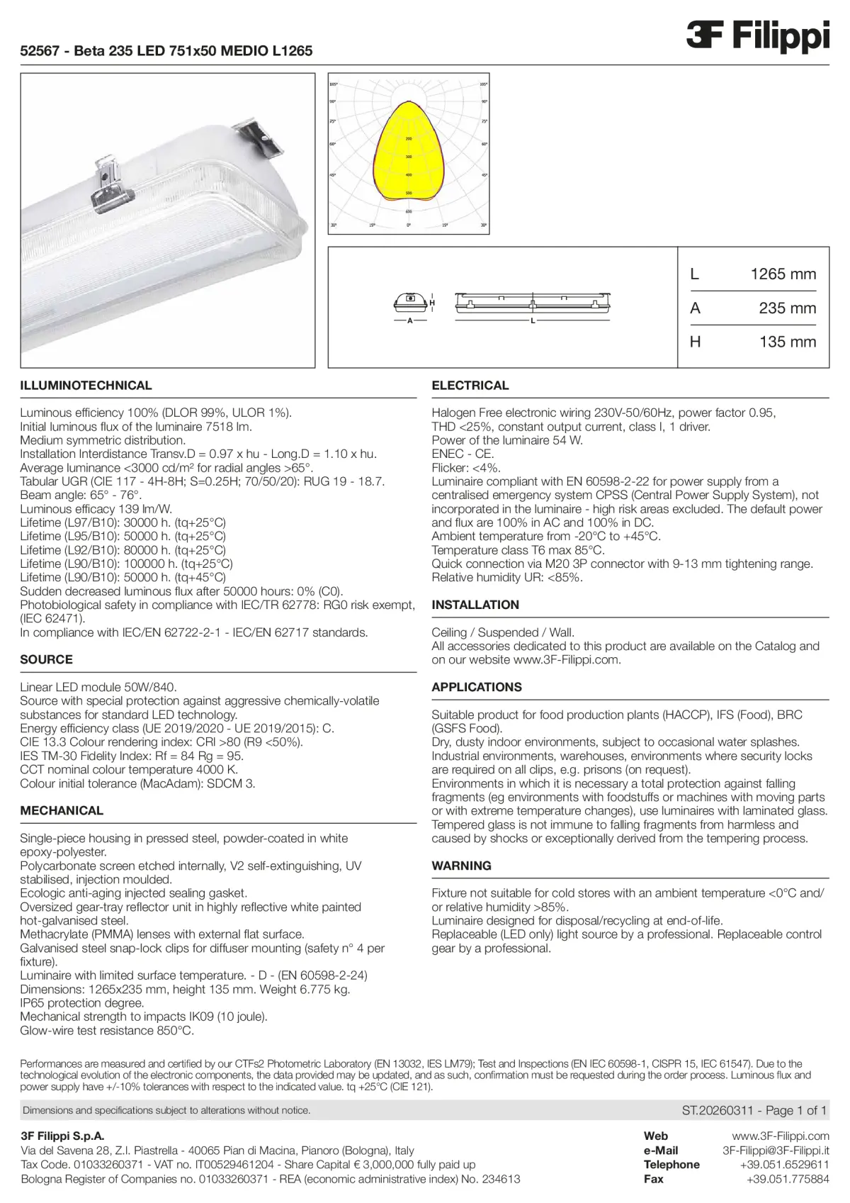 52567 - Beta 235 LED 751x50 MEDIO L1265 - Datasheet - en
