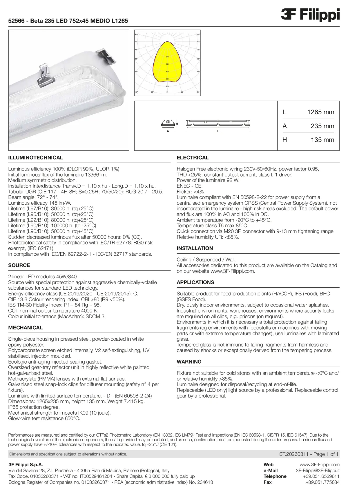 52566 - Beta 235 LED 752x45 MEDIO L1265 - Datasheet - en