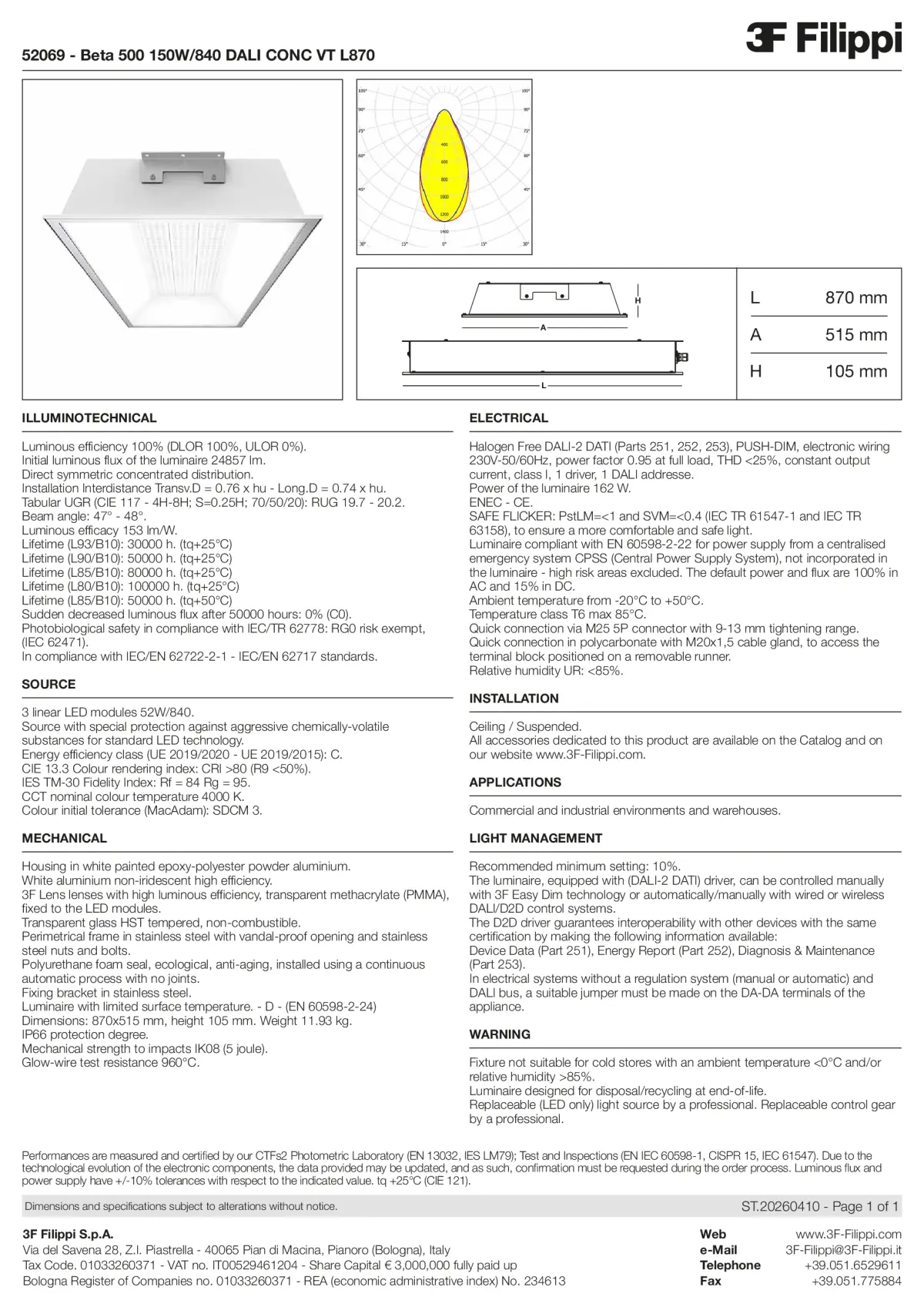 52069 - Beta 500 150W-840 DALI CONC VT L870 - Datasheet - en