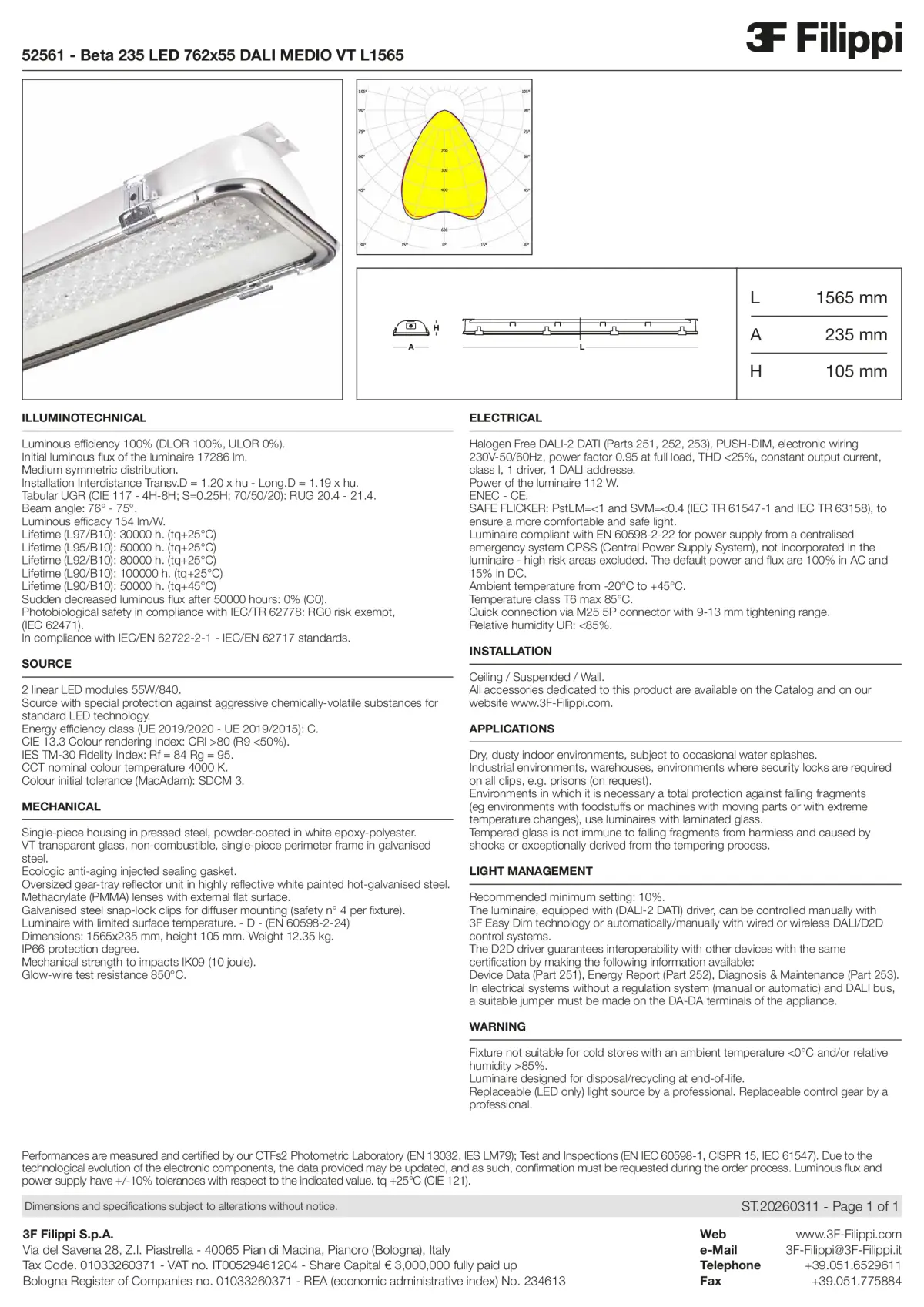 52561 - Beta 235 LED 762x55 DALI MEDIO VT L1565 - Datasheet - en