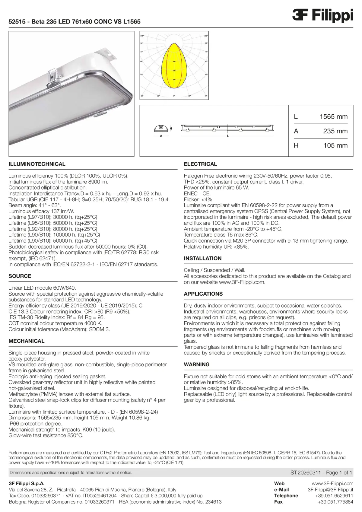 52515 - Beta 235 LED 761x60 CONC VS L1565 - Datasheet - en