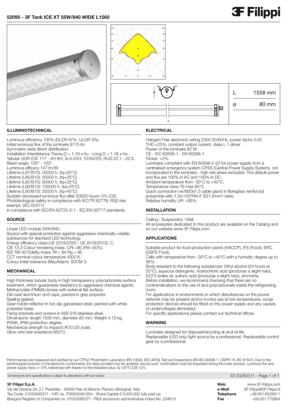 52095 - 3F Tank ICE XT 55W-840 WIDE L1560 - Datasheet - en