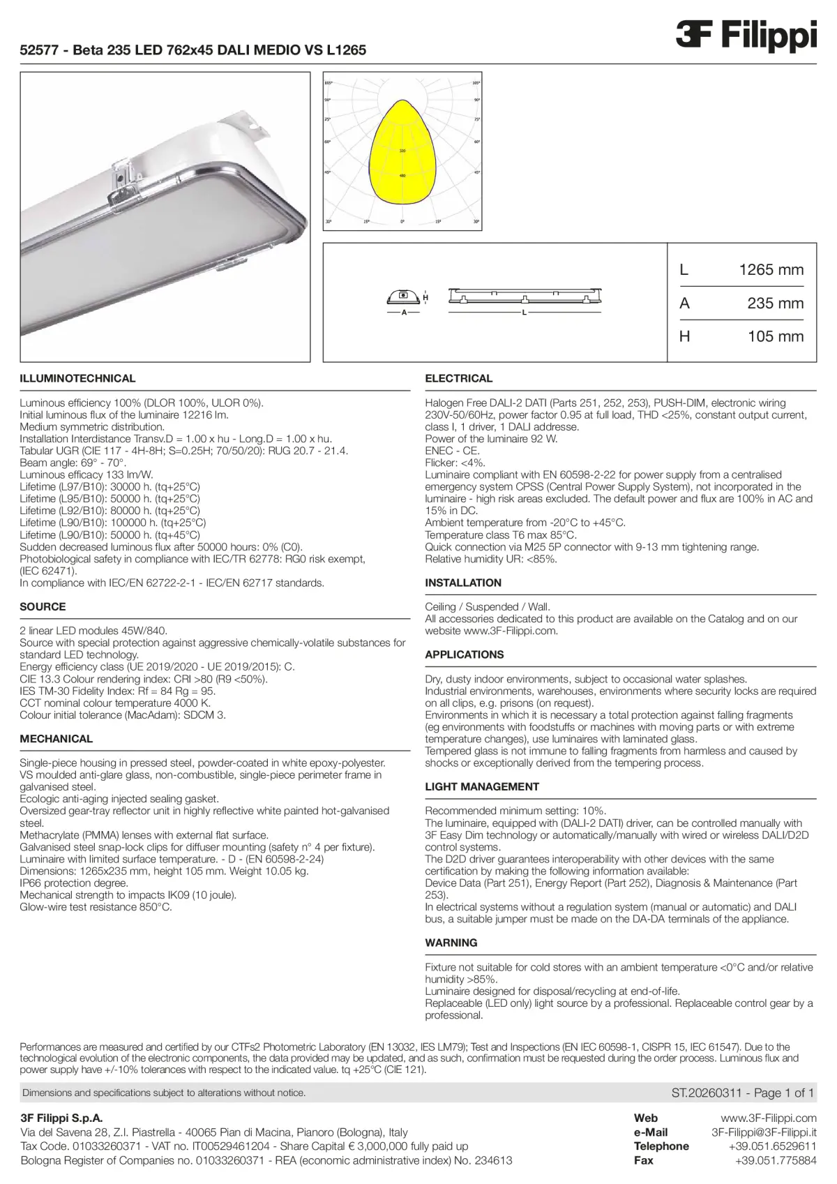 52577 - Beta 235 LED 762x45 DALI MEDIO VS L1265 - Datasheet - en