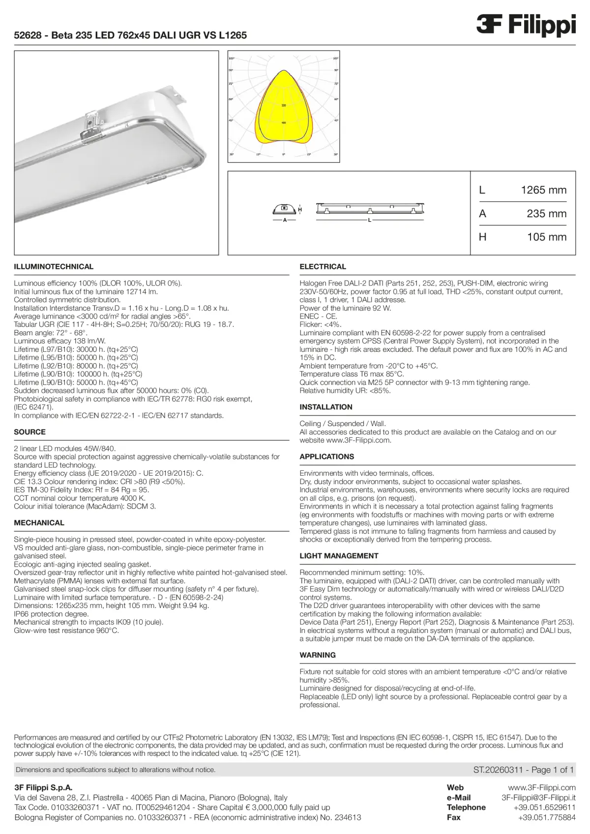 52628 - Beta 235 LED 762x45 DALI UGR VS L1265 - Datasheet - en