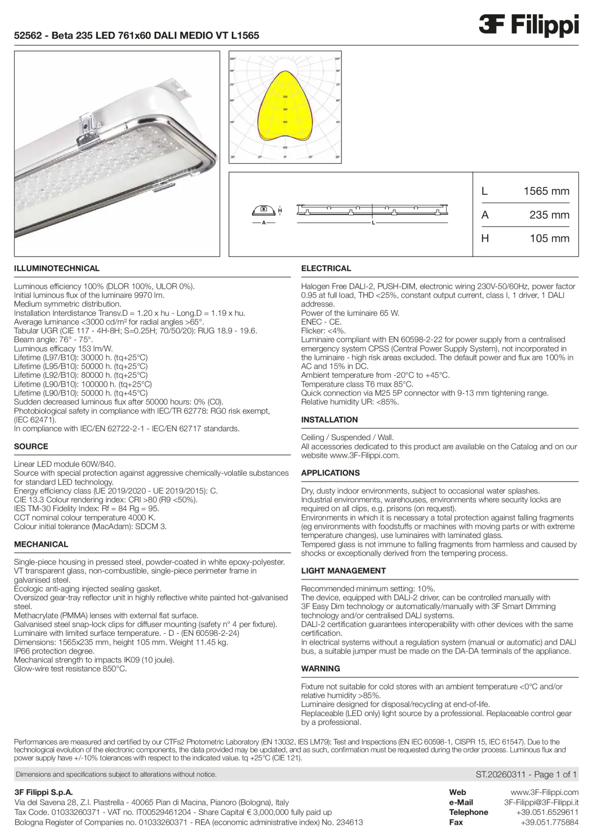 52562 - Beta 235 LED 761x60 DALI MEDIO VT L1565 - Datasheet - en