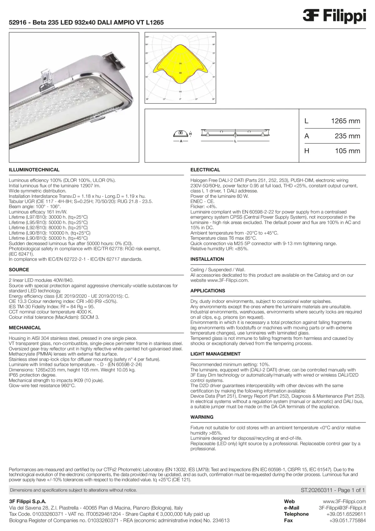 52916 - Beta 235 LED 932x40 DALI AMPIO VT L1265 - Datasheet - en
