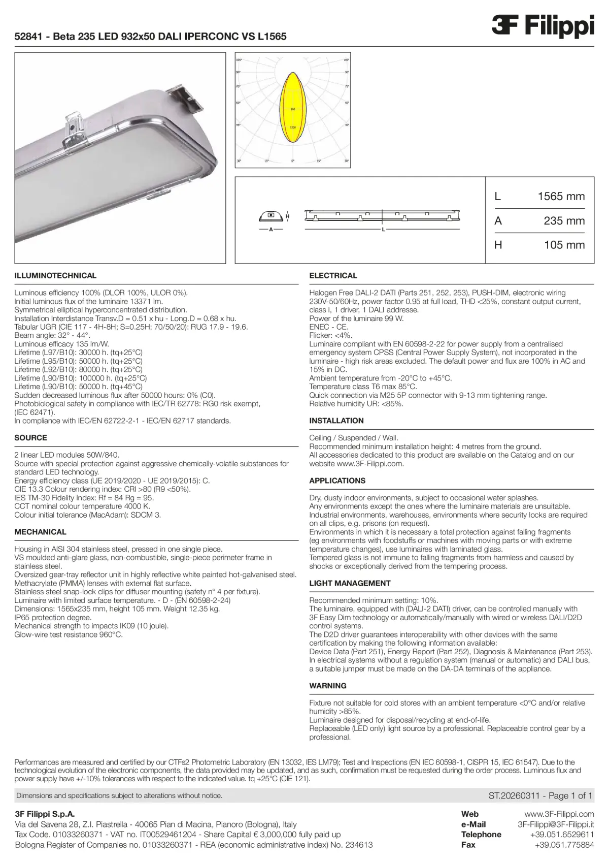 52841 - Beta 235 LED 932x50 DALI IPERCONC VS L1565 - Datasheet - en