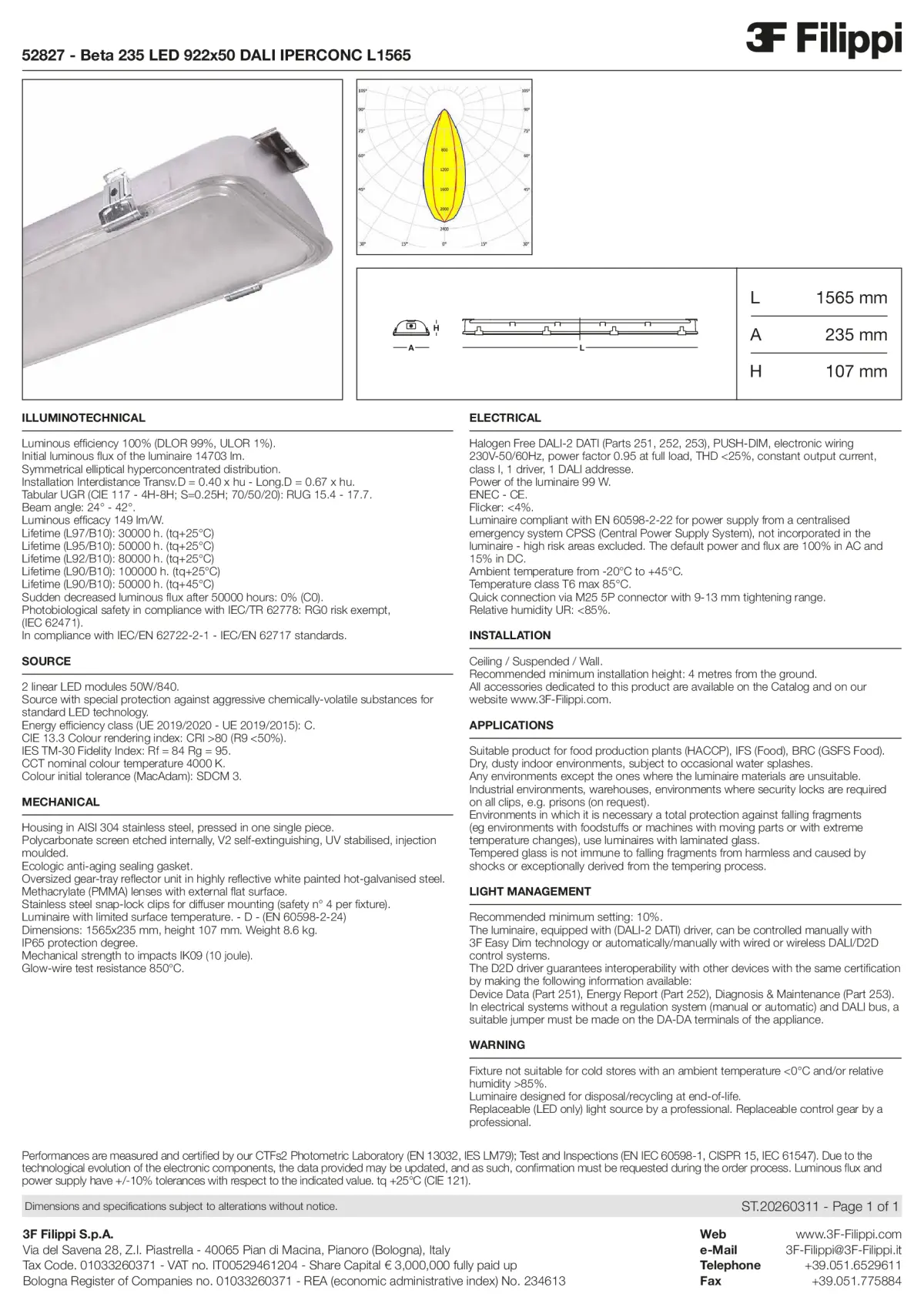 52827 - Beta 235 LED 922x50 DALI IPERCONC L1565 - Datasheet - en