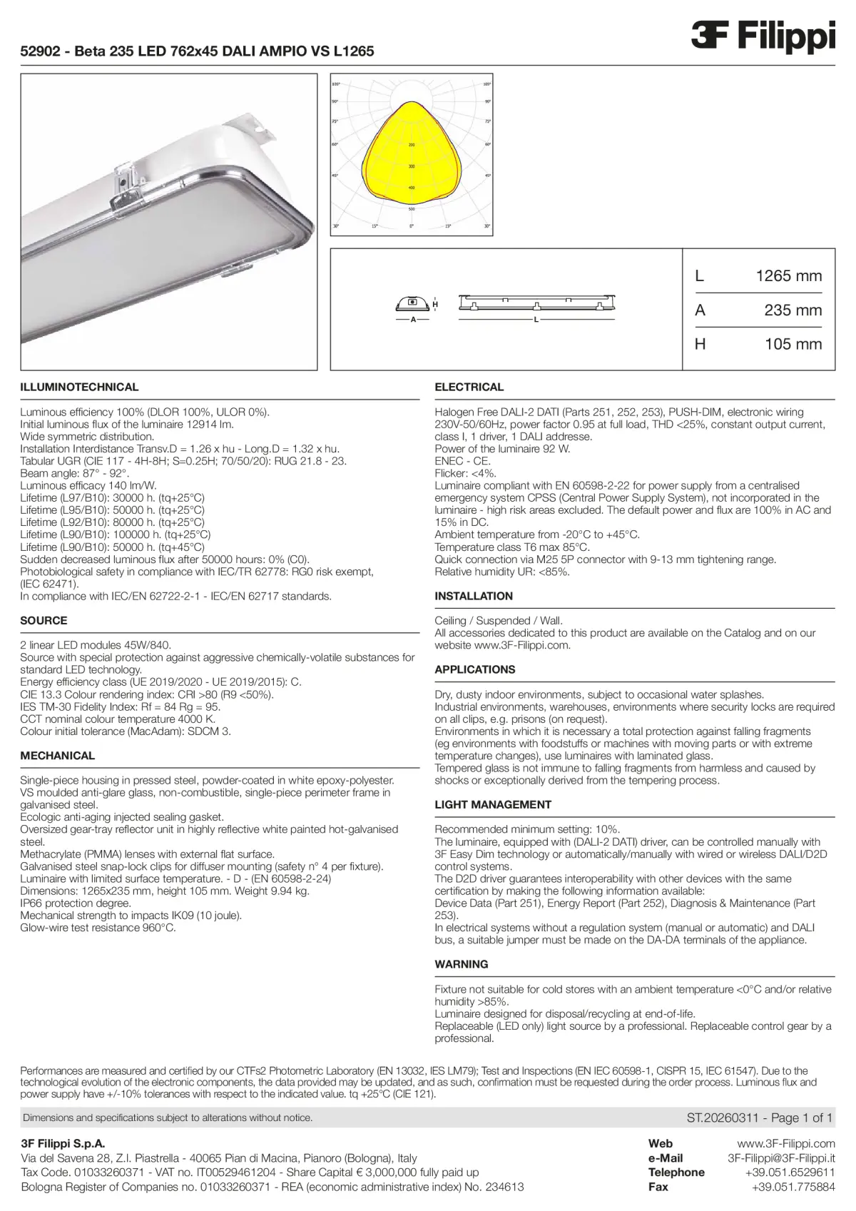52902 - Beta 235 LED 762x45 DALI AMPIO VS L1265 - Datasheet - en