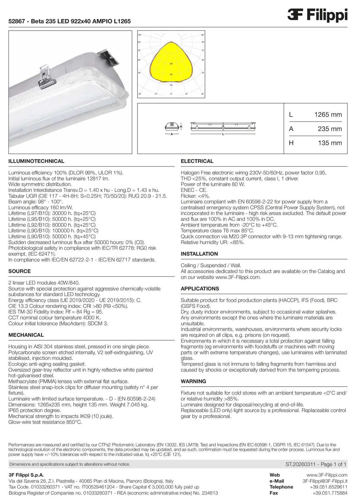 52867 - Beta 235 LED 922x40 AMPIO L1265 - Datasheet - en