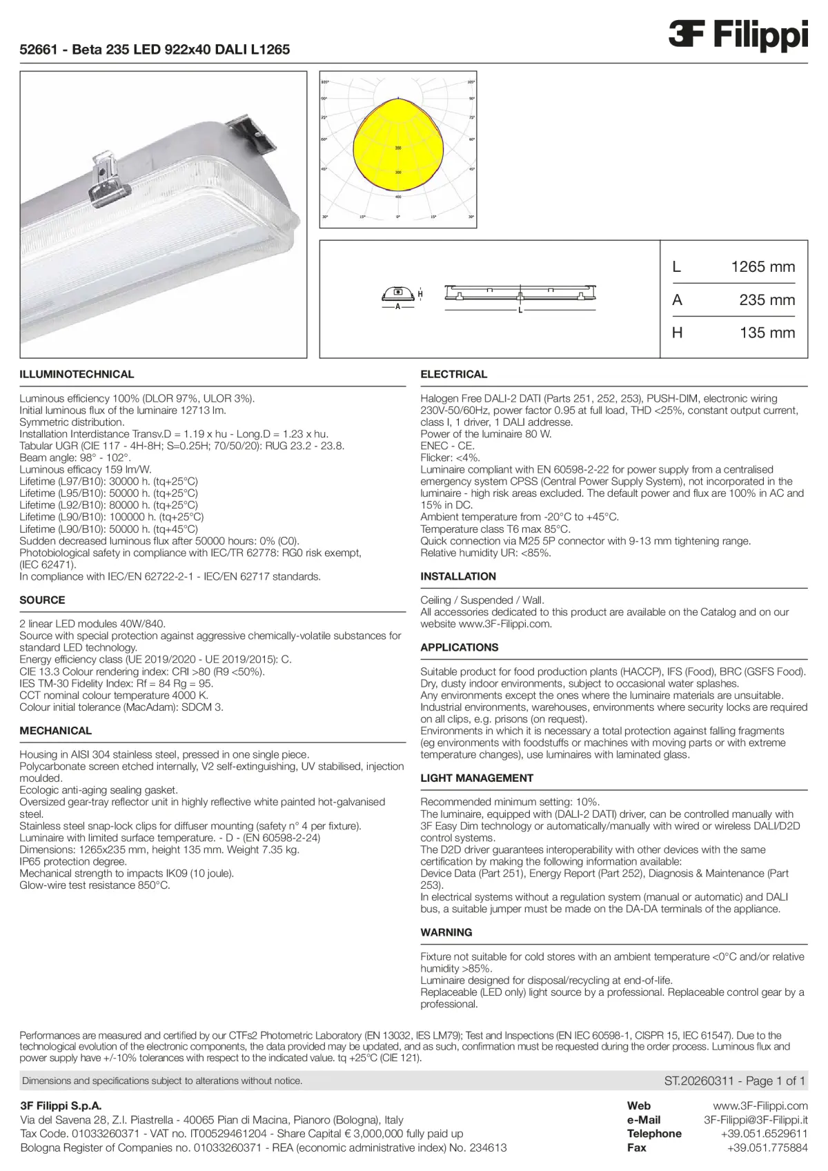 52661 - Beta 235 LED 922x40 DALI L1265 - Datasheet - en