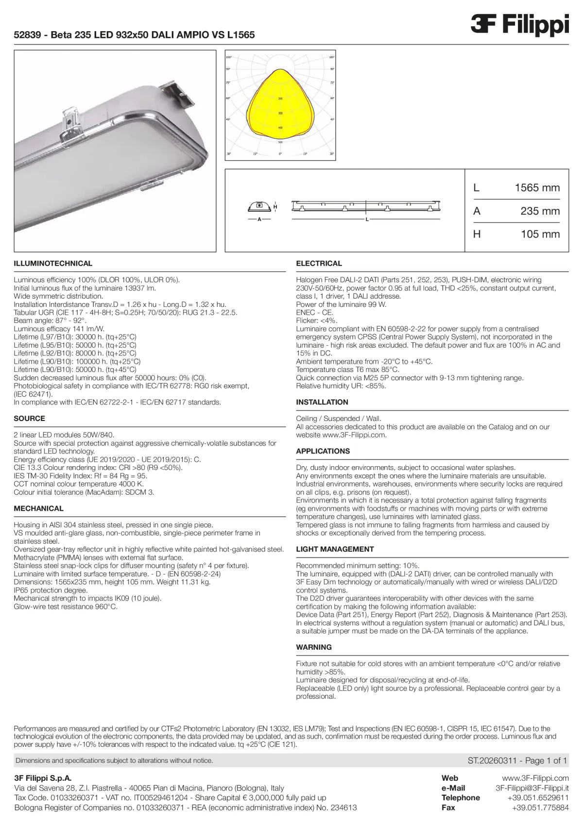 52839 - Beta 235 LED 932x50 DALI AMPIO VS L1565 - Datasheet - en